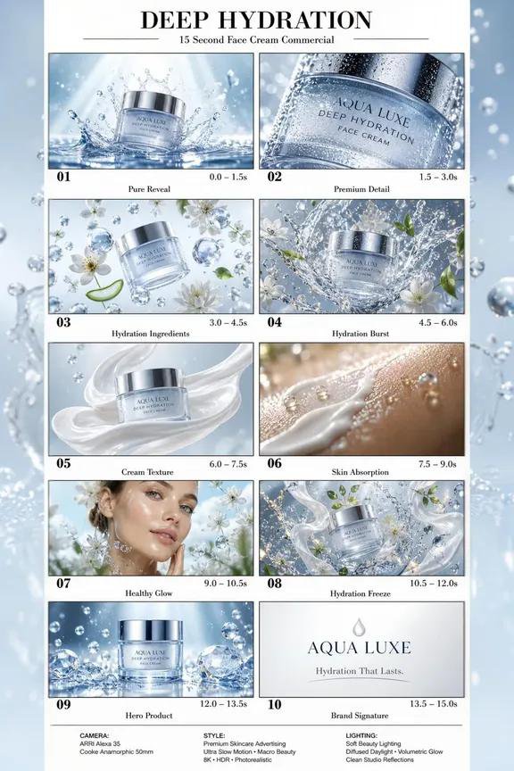 Premium Moisturizing Face Cream Commercial Storyboard
