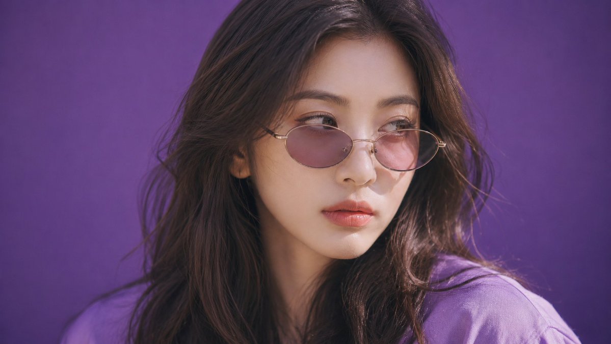 Japanese Woman Portrait on Purple Background
