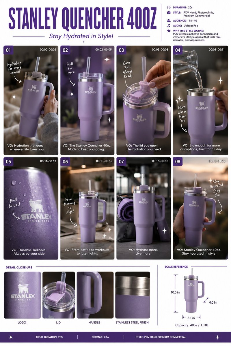 Stanley Quencher 40oz Premium Commercial Storyboard