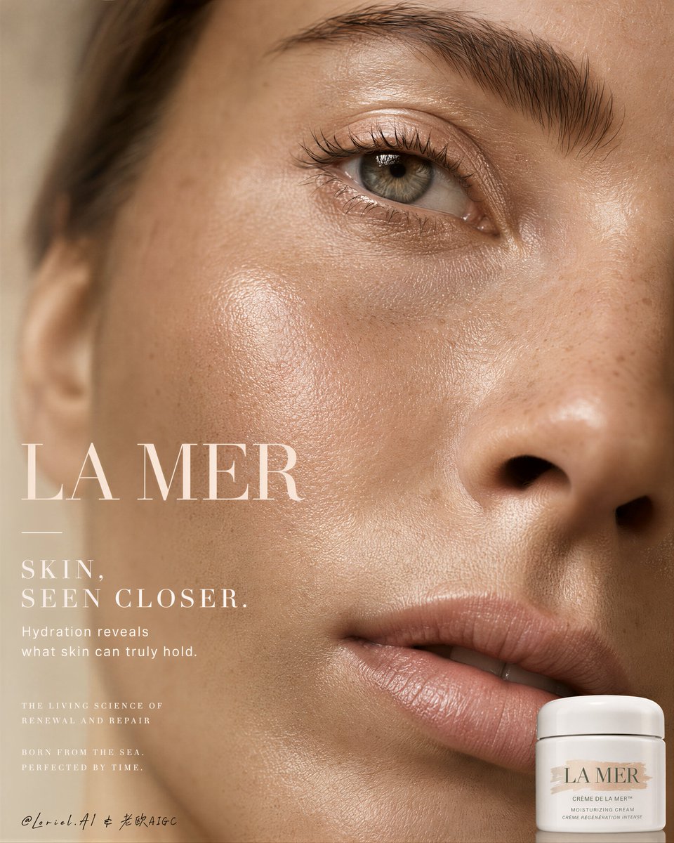 La Mer 超高端护肤广告海报：极致特写皮肤细节