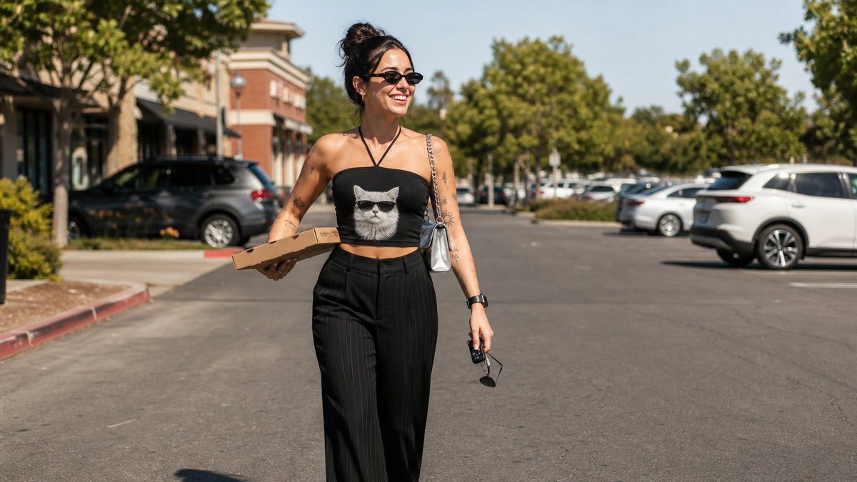 Fashion Street Shot in a Sunlit Parking Lot