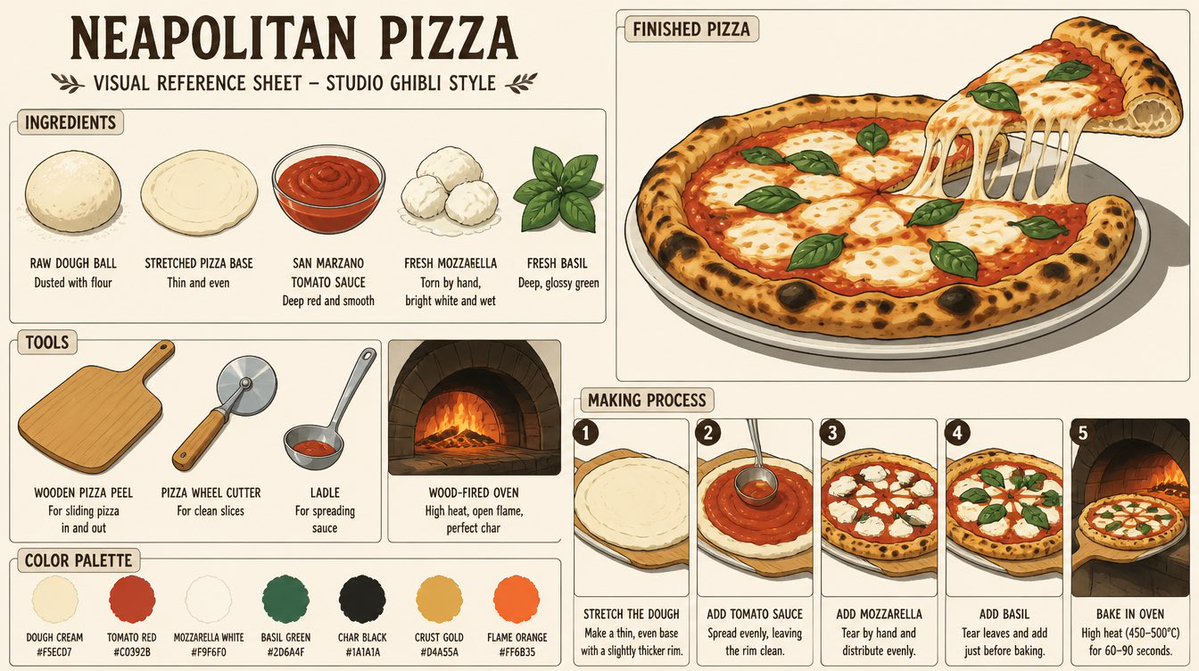 Ghibli Style Pizza Making Anime Visual Reference Sheet