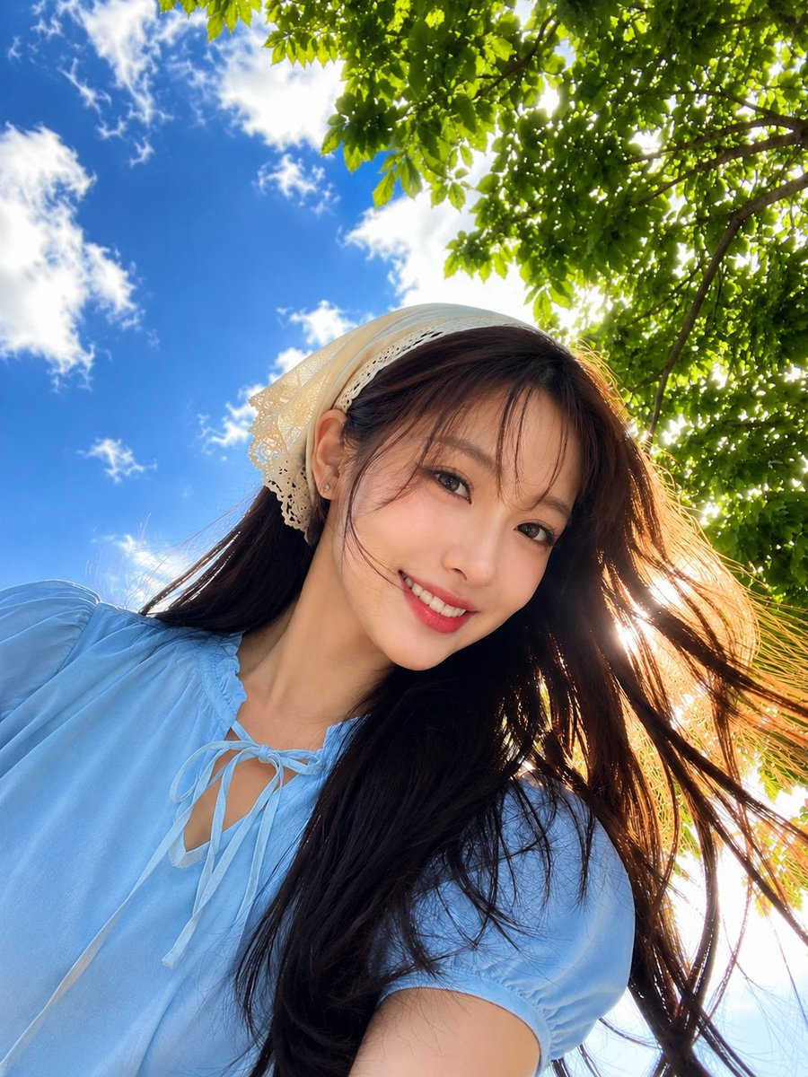 夏日低角度自拍：东亚女性超写实肖像