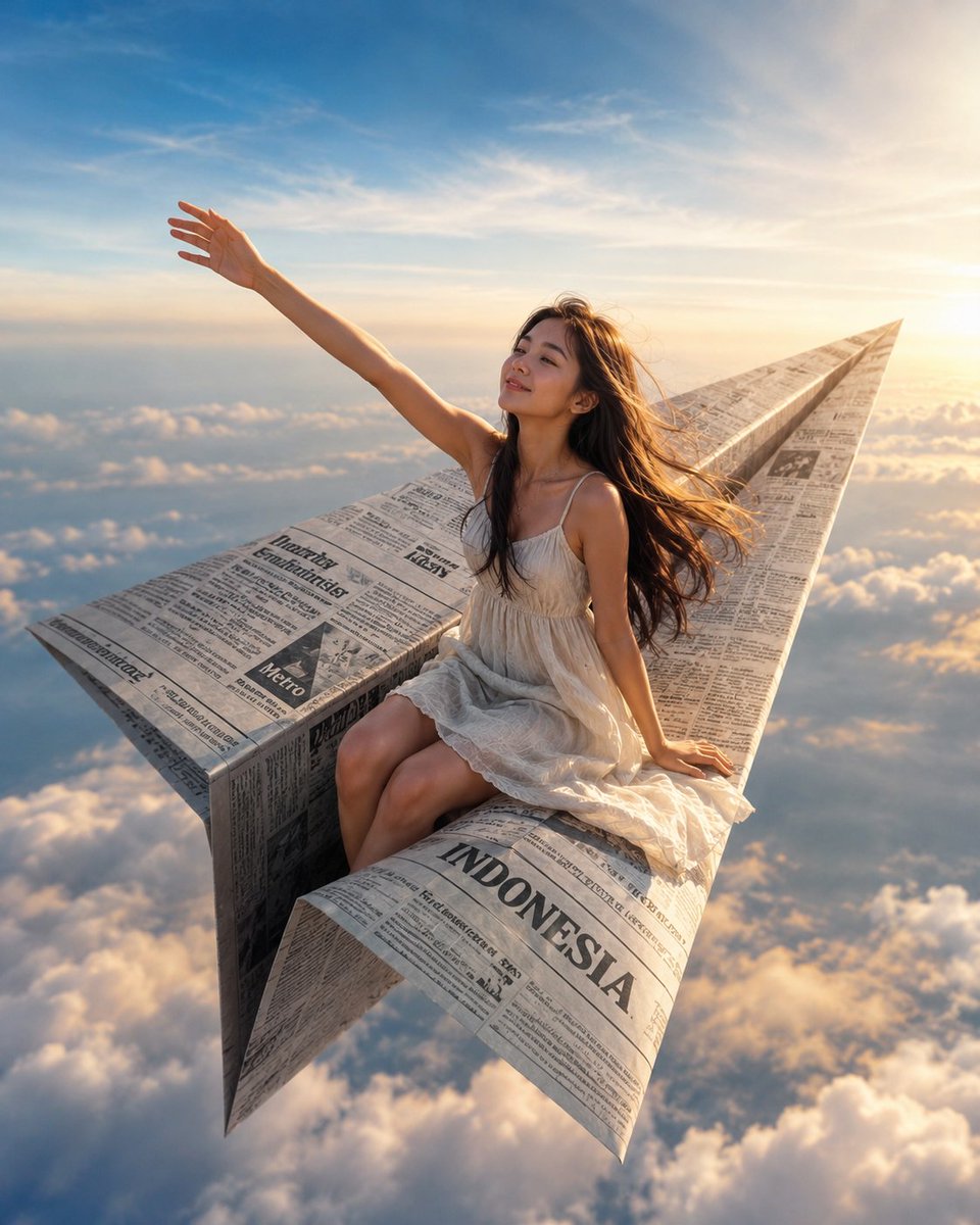 Indonesian Woman on a Paper Airplane