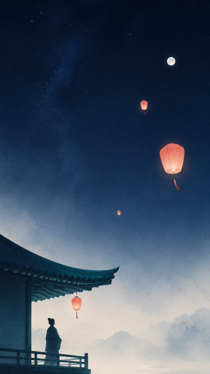 Eastern Zen Sky Lantern Wallpaper