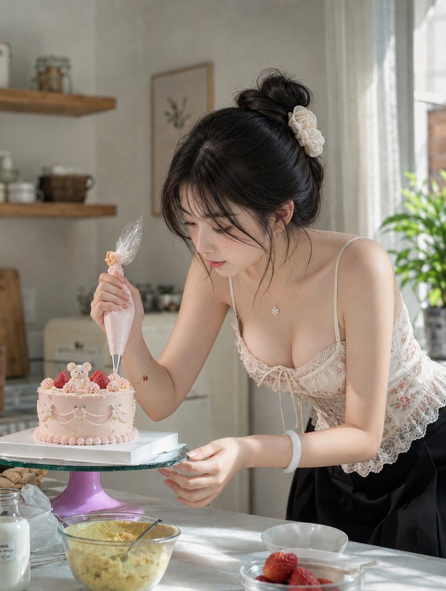 Strawberry Bear Cake Decorating: A Sweet Finishing Moment