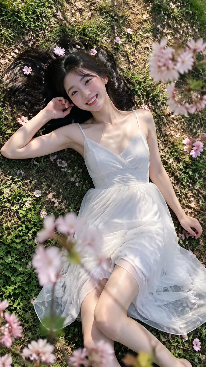 Natural Portrait on Cherry Blossom Lawn