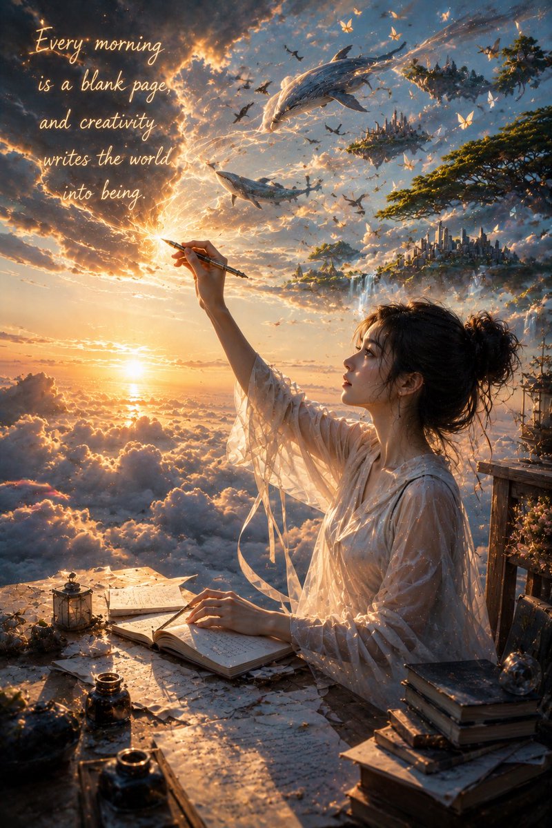 Fantasy Scene of Painting Dawn with Hair