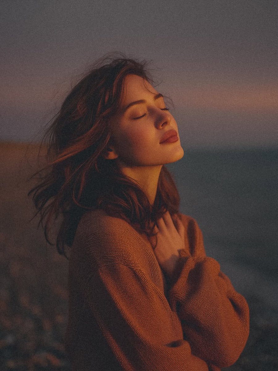 Serenity at Golden Hour: Portrait on a Rocky Beach