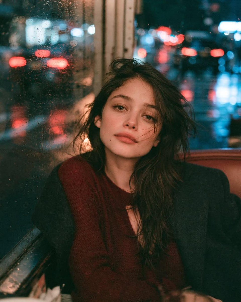 Melancholic Portrait in a Vintage Diner on a Rainy Night