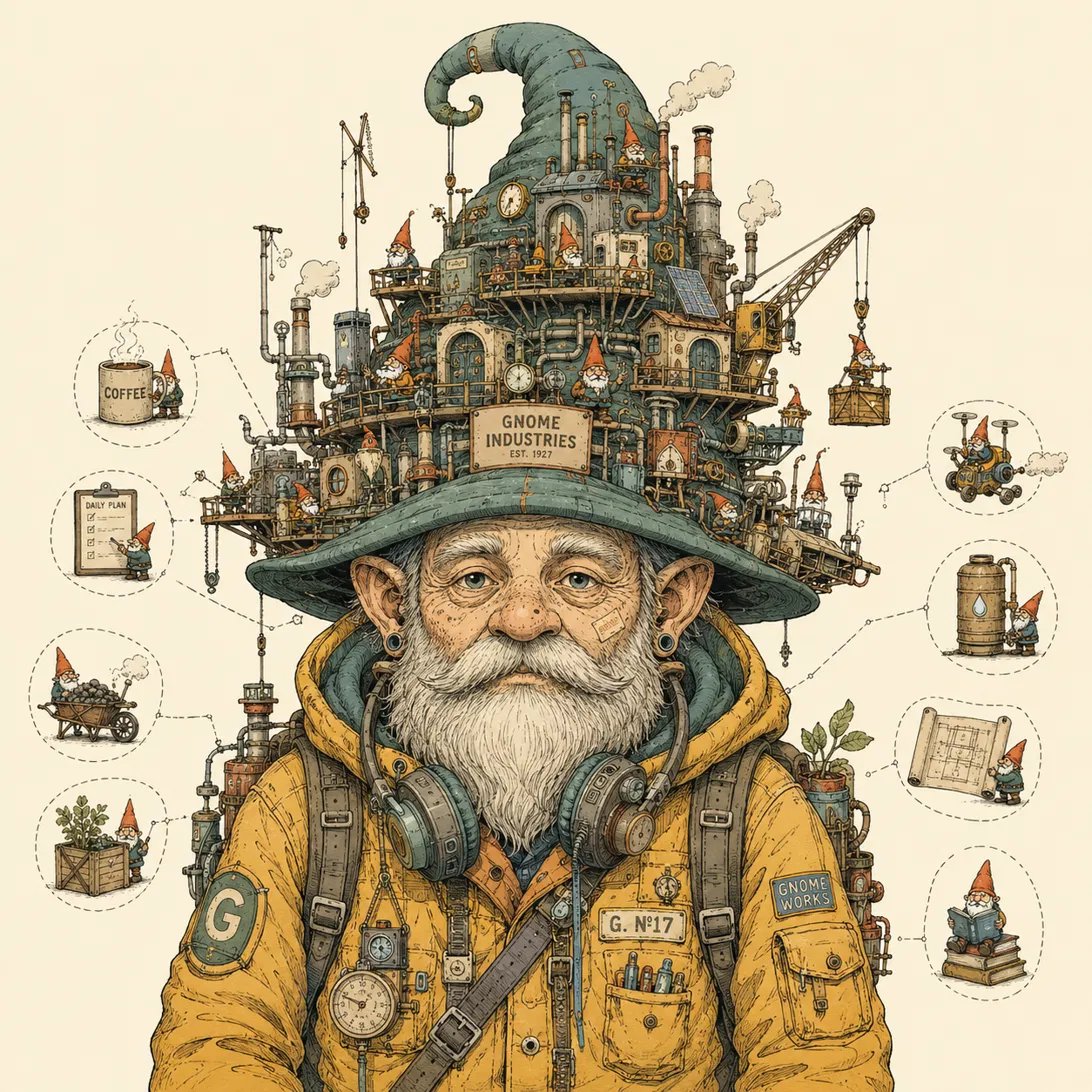 Surreal Technical Character Illustration Prompt Template