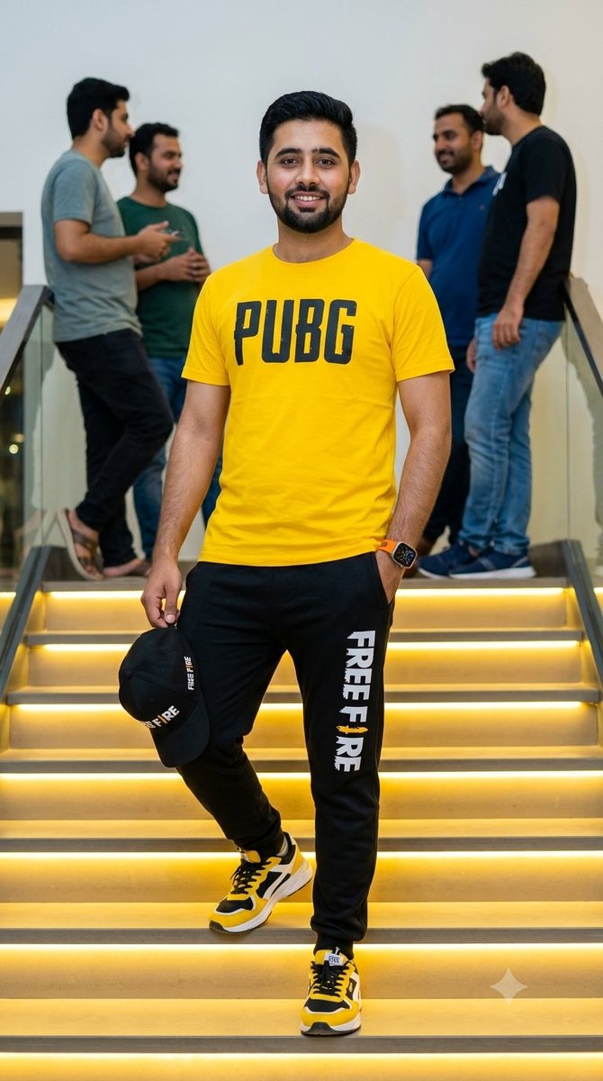 Confident Youth Portrait: PUBG and Free Fire Themed Outfit