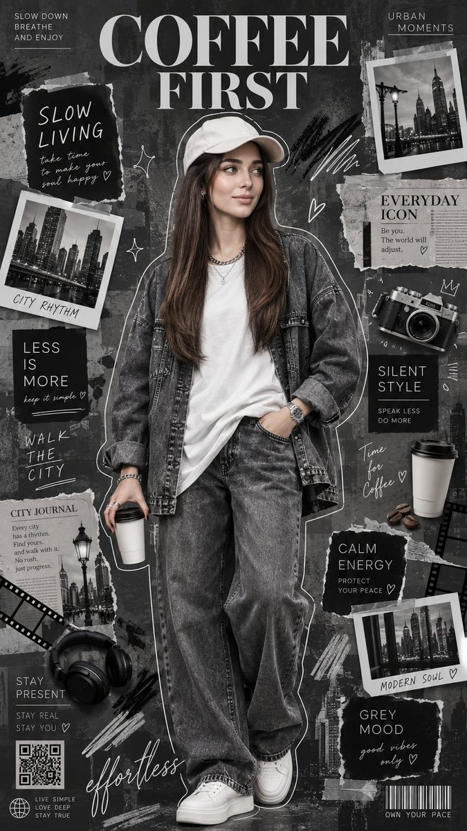 Minimalist Urban Coffee Lifestyle Fashion Collage