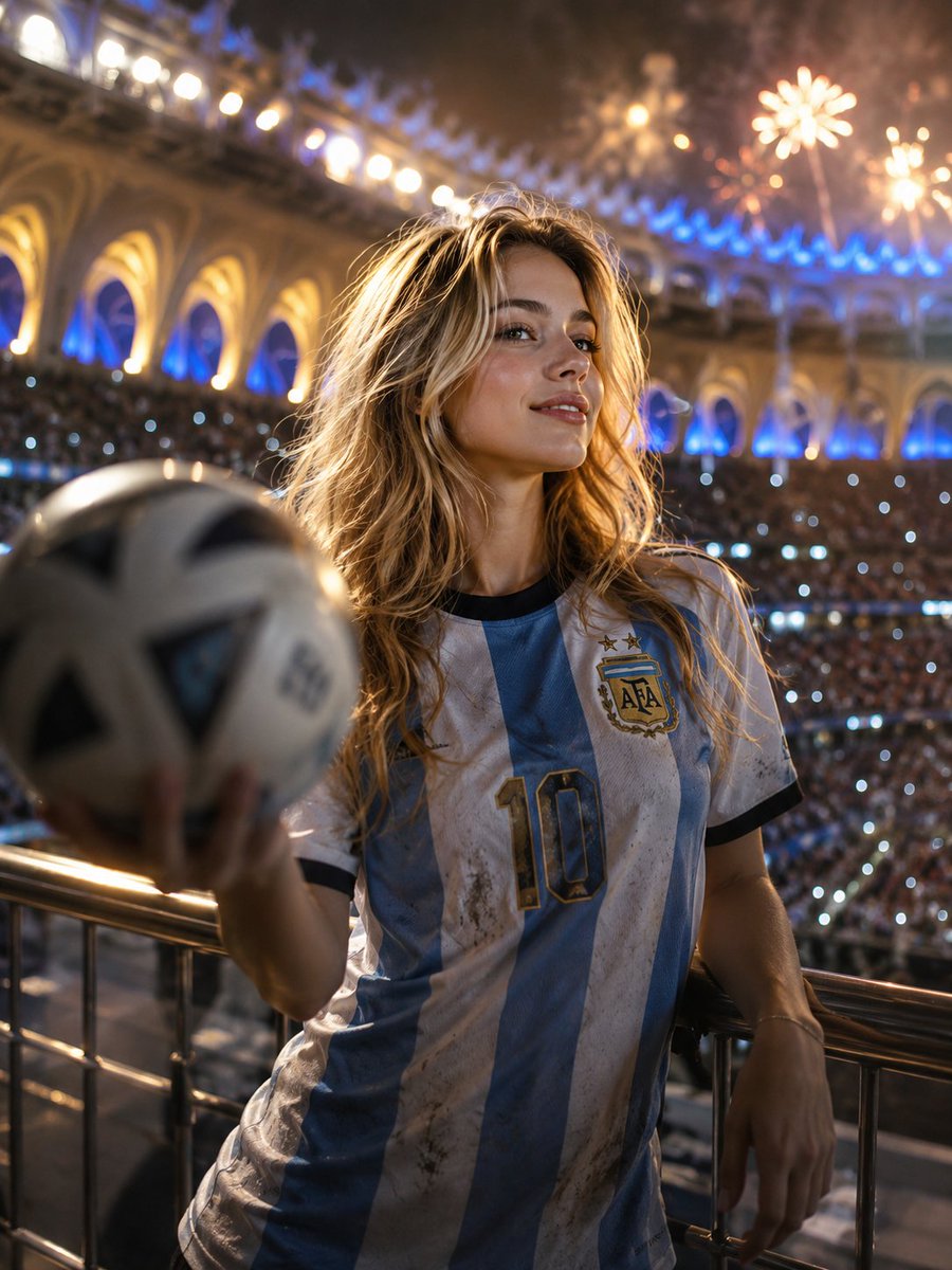 World Cup Glory Moment: Night Portrait of an Argentine Female Fan