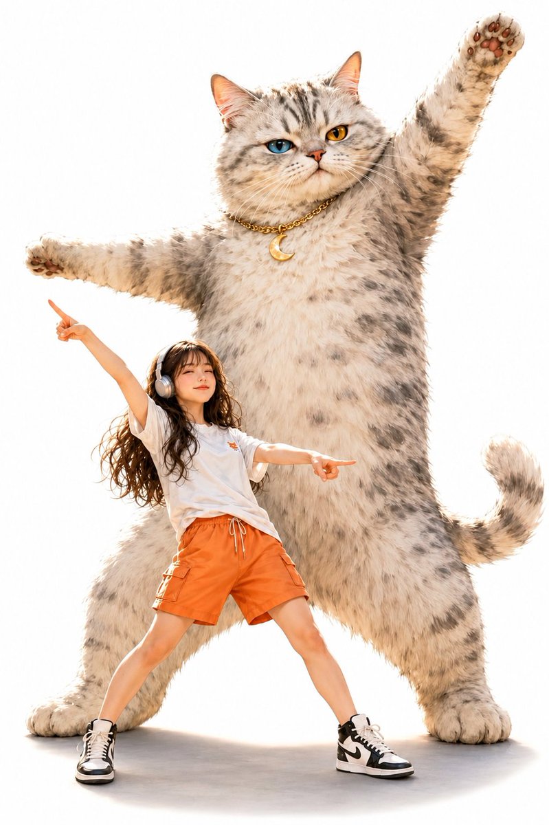 Giant Cat and Character Dynamic Pose
