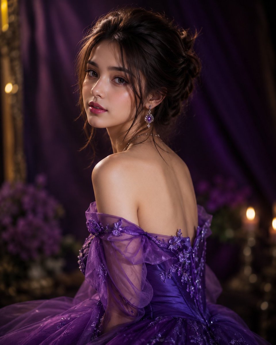 High-Fashion Portrait in Deep Purple Gown