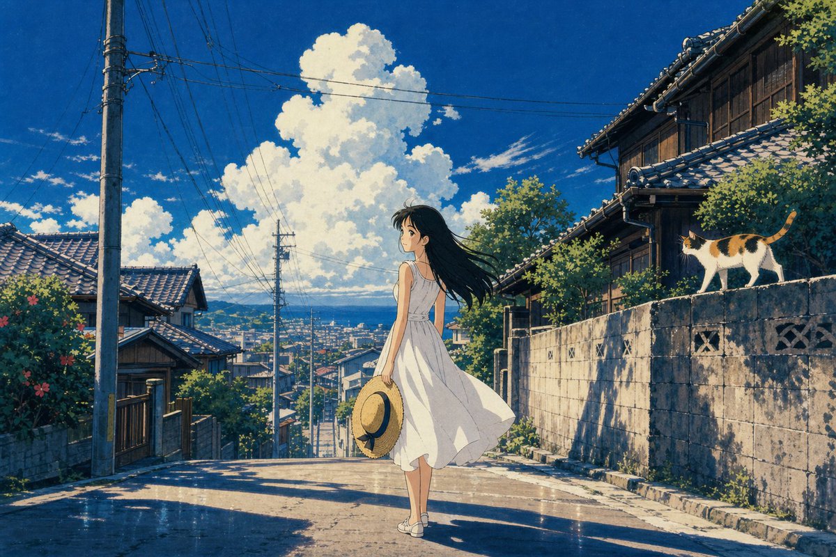 90年代动画赛璐珞风格的夏日早晨