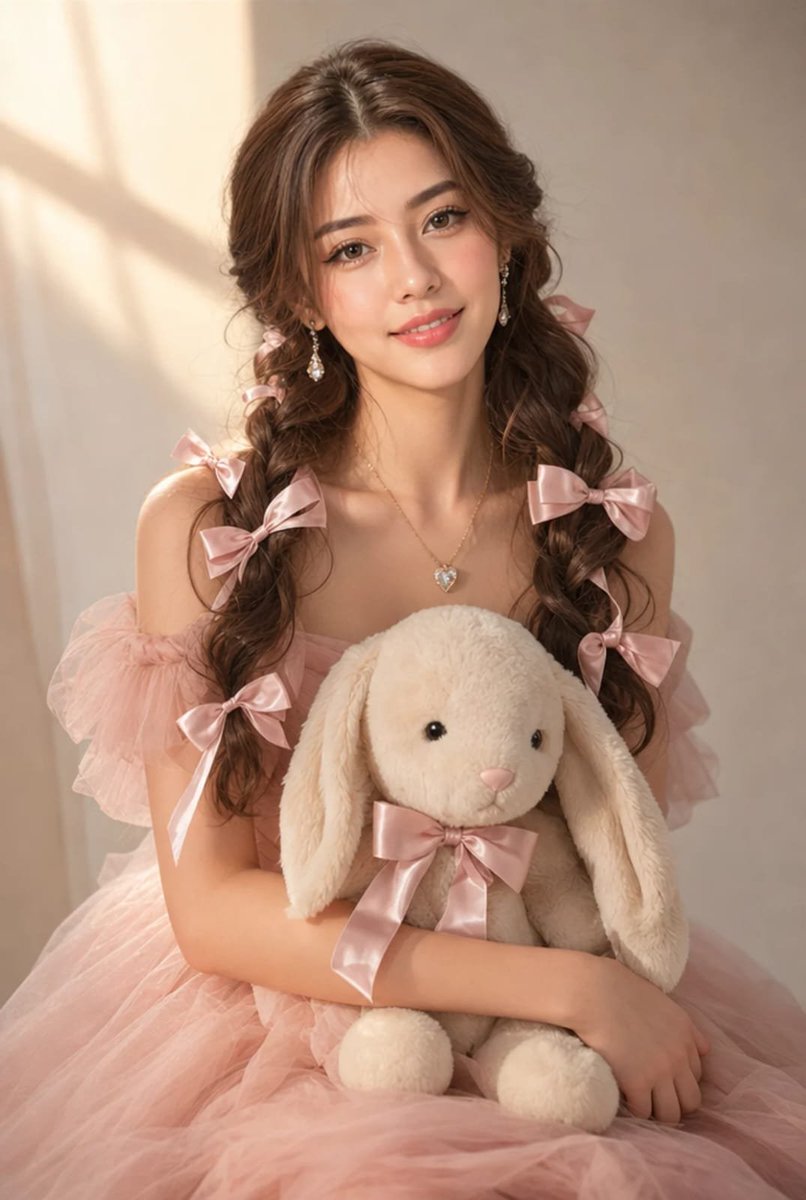 Dreamy Romantic Portrait: Asian Woman with Bunny