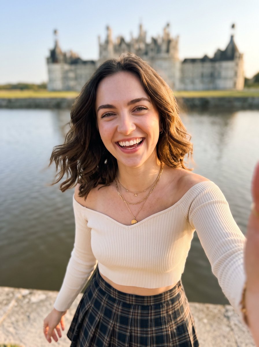 Lakeside Selfie: Golden Hour with European Castle