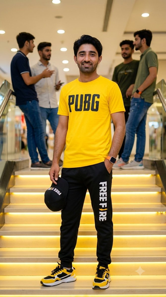 19岁年轻人穿着PUBG和Free Fire服装的逼真肖像