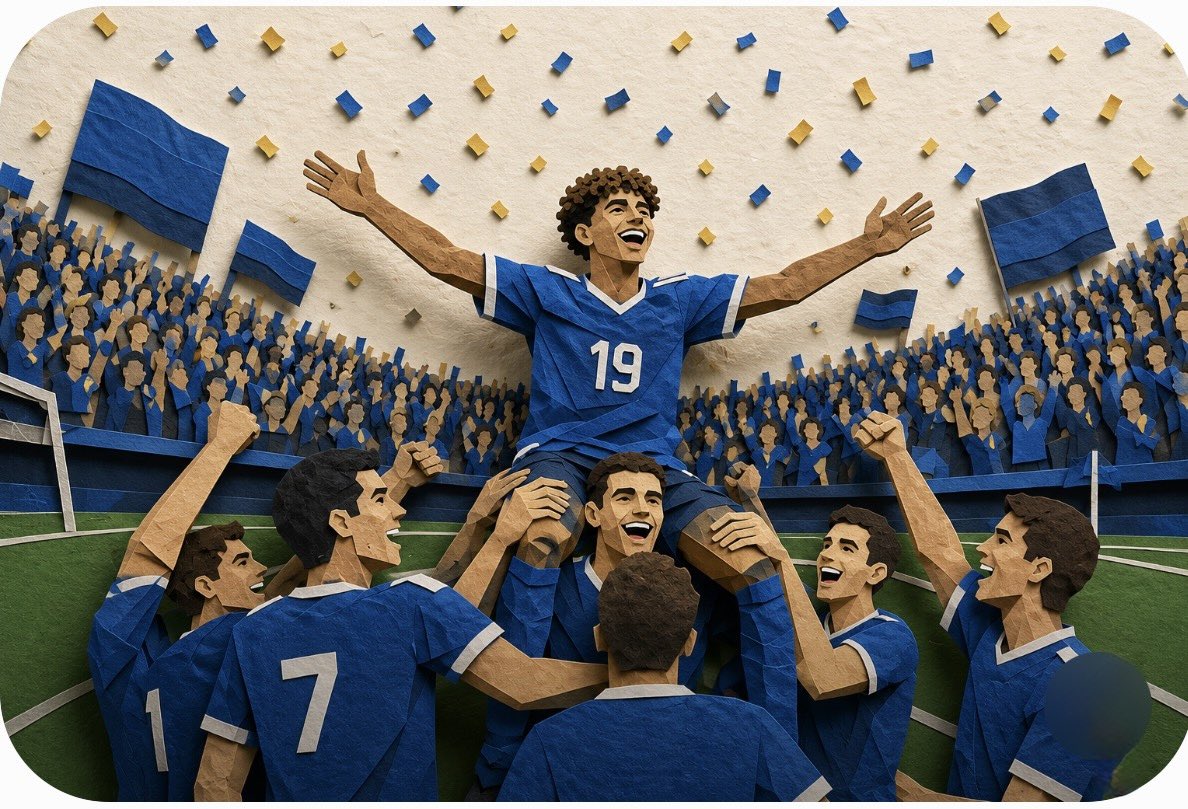 Championship Moment: Handcrafted Paper-Cut Football Celebration Illustration