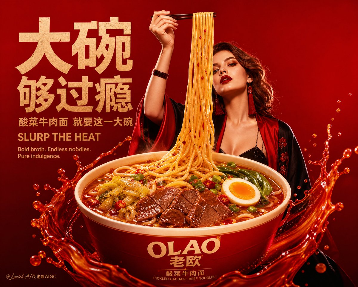 OLAO Big Bowl Pickled Cabbage Beef Noodles Ad Poster