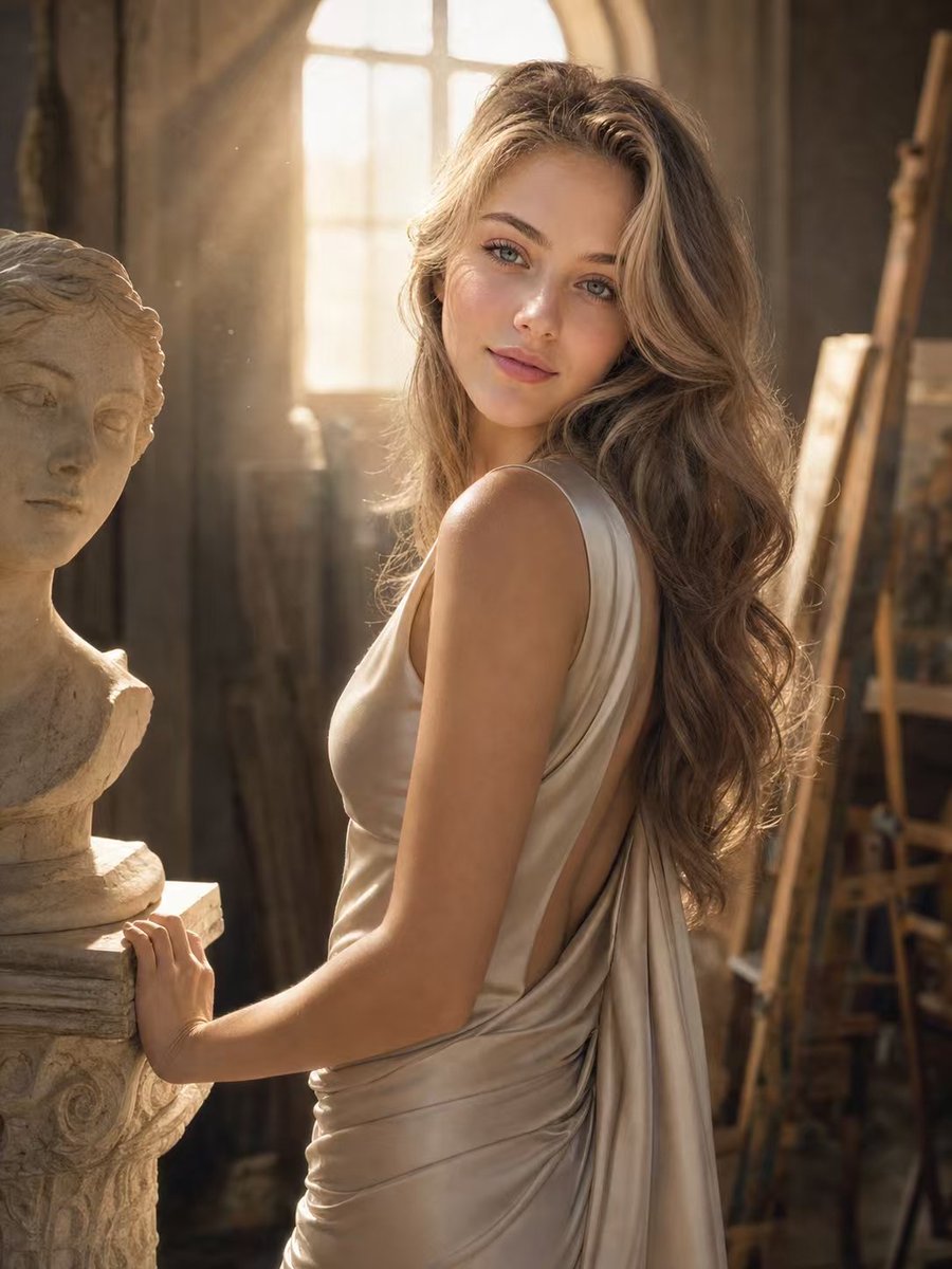 Elegant Over-the-Shoulder Glance in Morning Light
