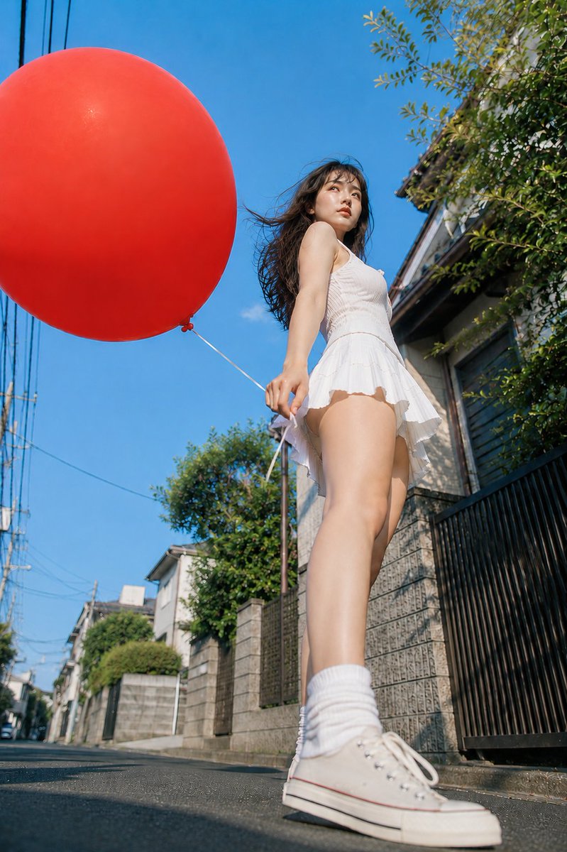 红色气球与夏日天空