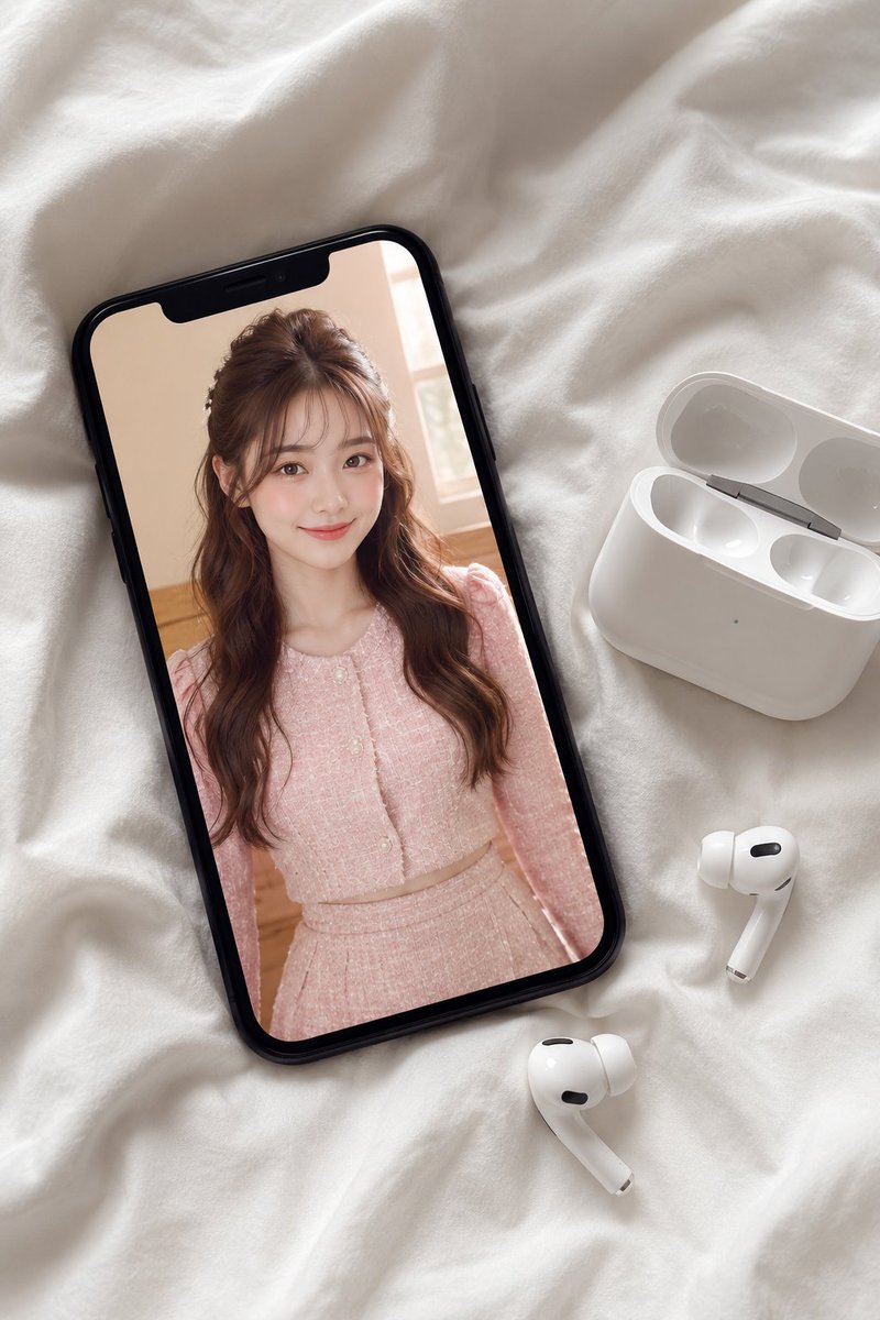 Smartphone and Wireless Earbuds Flat Lay Photography