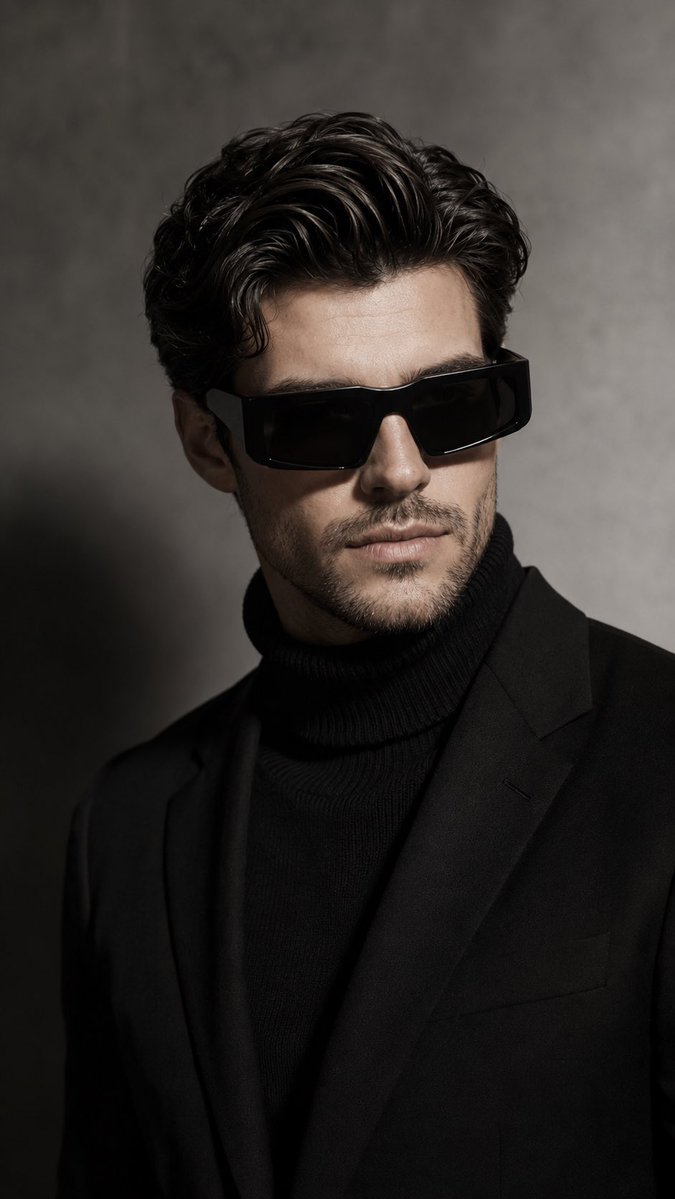 High-Fashion Editorial Portrait: Luxury Black Sunglasses and Blazer