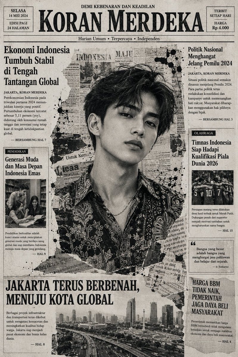 Vintage Newspaper Style Black-and-White Portrait of an Indonesian Woman