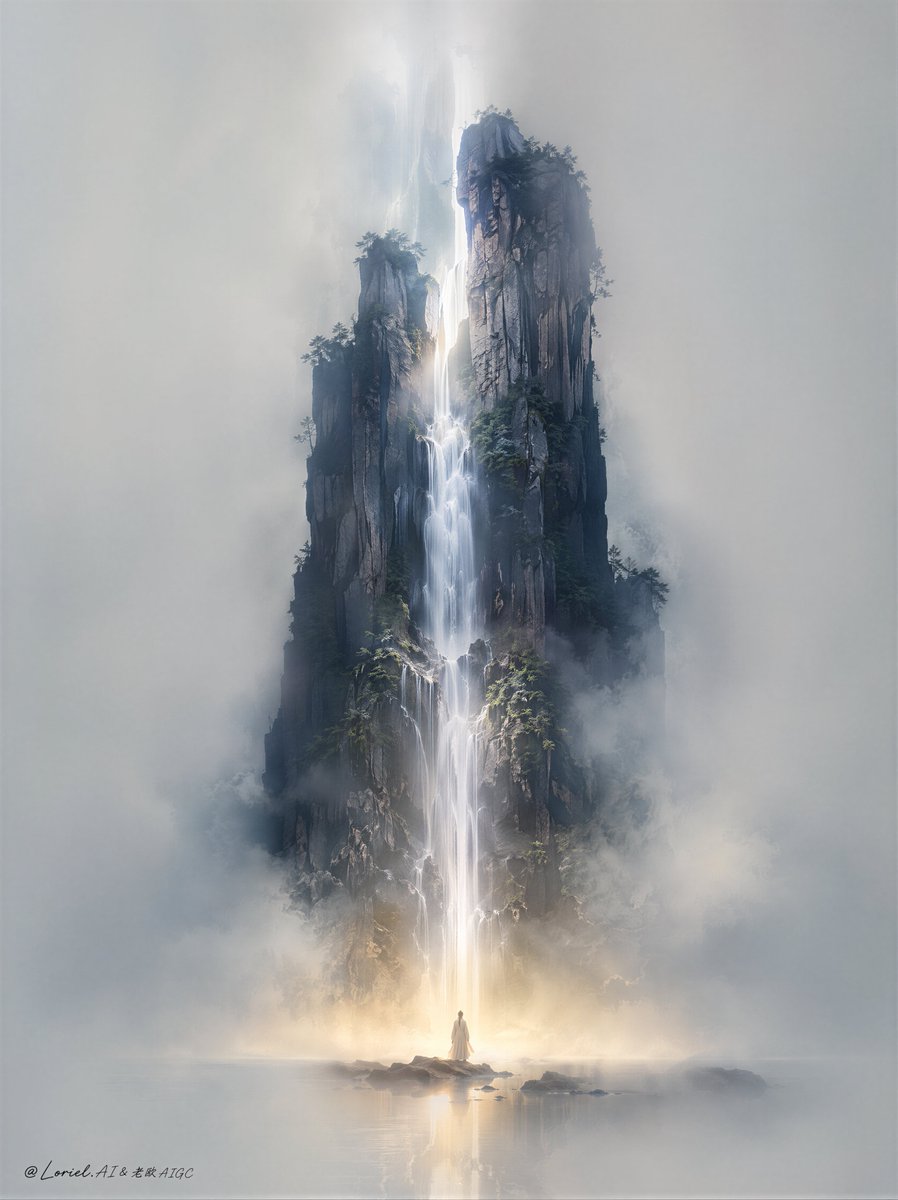 Contracted Sacred Mountain and Waterfall